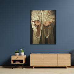 50cmx70cm Jesus Nail Hand Black Frame Canvas Wall Art Tristar Online