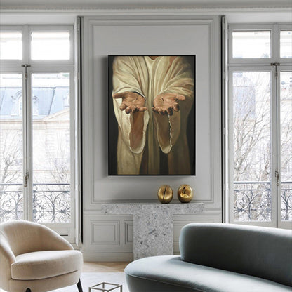 70cmx100cm Jesus Nail Hand Black Frame Canvas Wall Art Tristar Online