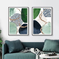 Wall Art 70cmx100cm Abstract Green and Navy 2 Sets Black Frame Canvas Tristar Online