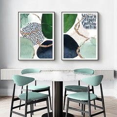 Wall Art 80cmx120cm Abstract Green and Navy 2 Sets Black Frame Canvas Tristar Online