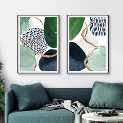 40cmx60cm Abstract Green and Navy 2 Sets Black Frame Canvas Wall Art Tristar Online