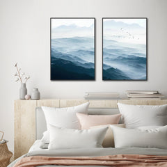 Wall Art 80cmx120cm Blue mountains 2 Sets Black Frame Canvas Tristar Online