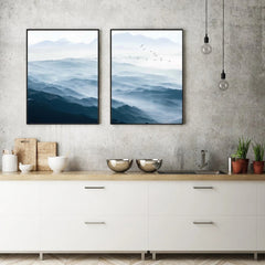 Wall Art 90cmx135cm Blue mountains 2 Sets Black Frame Canvas Tristar Online