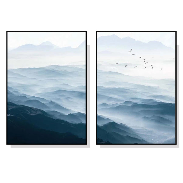 40cmx60cm Blue mountains 2 Sets Black Frame Canvas Wall Art Tristar Online