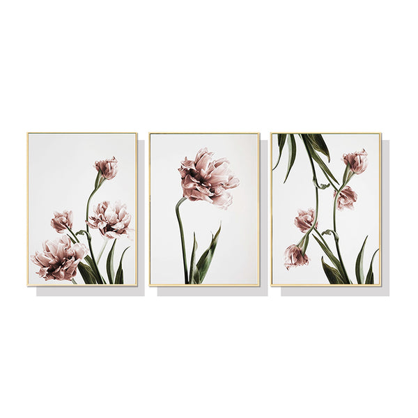 Wall Art 90cmx135cm Tulip Flower 3 Sets Gold Frame Canvas Tristar Online