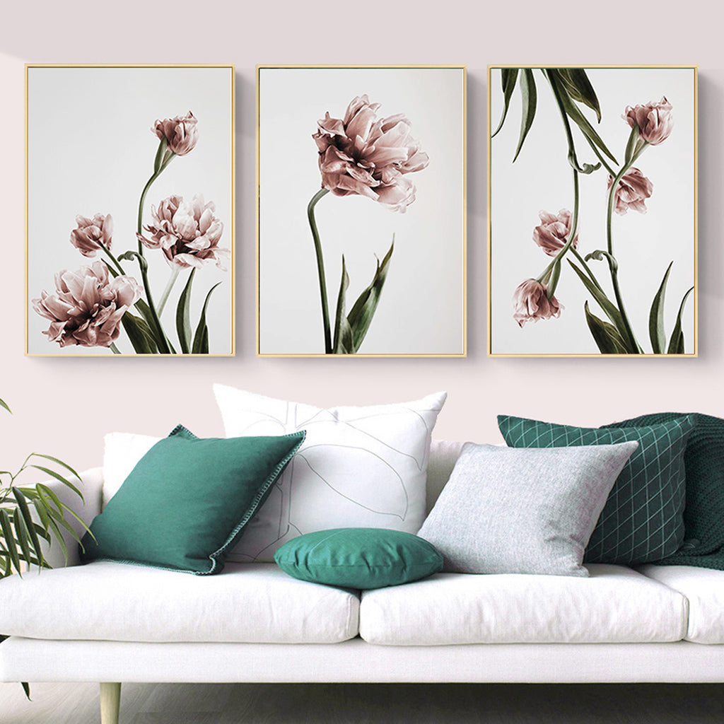 Wall Art 100cmx150cm Tulip Flower 3 Sets Gold Frame Canvas Tristar Online