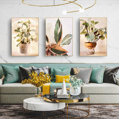 50cmx70cm Botanical Leaves Watercolor Style 3 Sets Gold Frame Canvas Wall Art Tristar Online