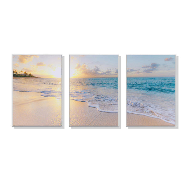 40cmx60cm Ocean and beach 3 Sets White Frame Canvas Wall Art Tristar Online