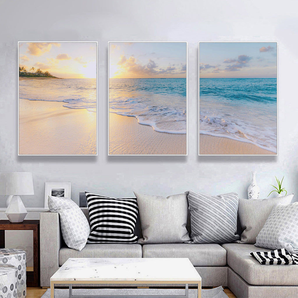 60cmx90cm Ocean and beach 3 Sets White Frame Canvas Wall Art Tristar Online
