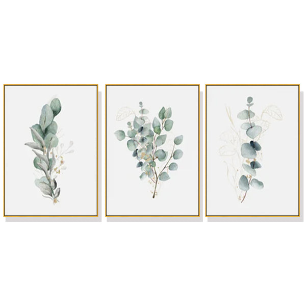 50cmx70cm Eucalyptus Plant 3 Sets Gold Frame Canvas Wall Art Tristar Online