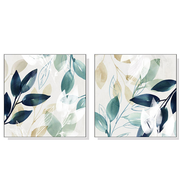 Wall Art 100cmx100cm Watercolour style leaves 2 Sets White Frame Canvas Tristar Online