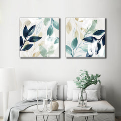 Wall Art 100cmx100cm Watercolour style leaves 2 Sets White Frame Canvas Tristar Online