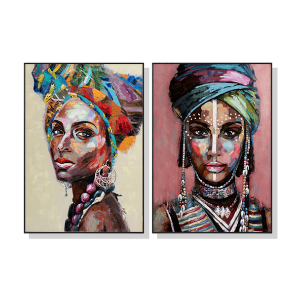 50cmx70cm African women 2 Sets Black Frame Canvas Wall Art Tristar Online