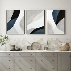 60cmx90cm Abstract Navy Blue 3 Sets Black Frame Canvas Wall Art Tristar Online