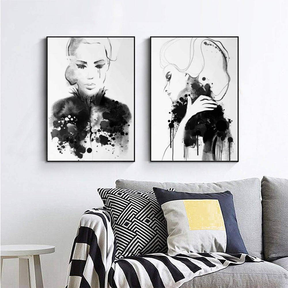 50cmx70cm Watercolor Sketch 2 Sets Black Frame Canvas Wall Art Tristar Online