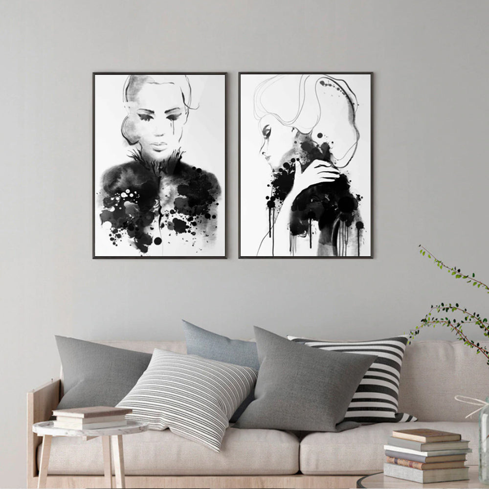 50cmx70cm Watercolor Sketch 2 Sets Black Frame Canvas Wall Art Tristar Online