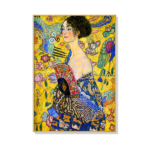 50cmx70cm Lady With A fan By Klimt Gold Frame Canvas Wall Art Tristar Online