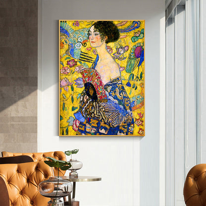 70cmx100cm Lady With A fan By Klimt Gold Frame Canvas Wall Art Tristar Online