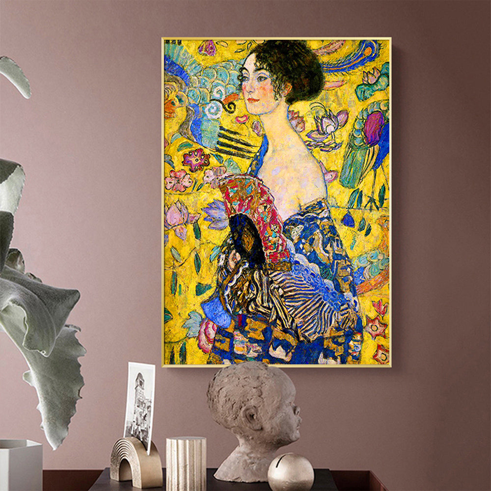 70cmx100cm Lady With A fan By Klimt Gold Frame Canvas Wall Art Tristar Online