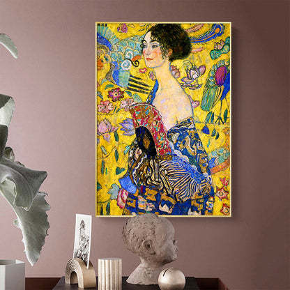 70cmx100cm Lady With A fan By Klimt Gold Frame Canvas Wall Art Tristar Online
