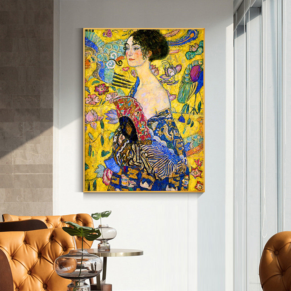 80cmx120cm Lady With A fan By Klimt Gold Frame Canvas Wall Art Tristar Online