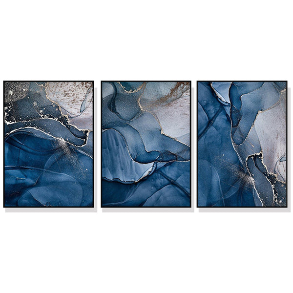 50cmx70cm Blue Gold Marble 3 Sets Black Frame Canvas Wall Art Tristar Online