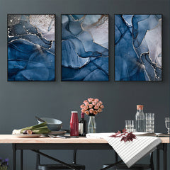 60cmx90cm Blue Gold Marble 3 Sets Black Frame Canvas Wall Art Tristar Online