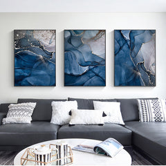 60cmx90cm Blue Gold Marble 3 Sets Black Frame Canvas Wall Art Tristar Online