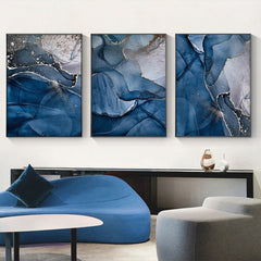 60cmx90cm Blue Gold Marble 3 Sets Black Frame Canvas Wall Art Tristar Online