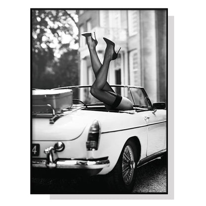 50cmx70cm High Heels in Classic Car Black Frame Canvas Wall Art Tristar Online