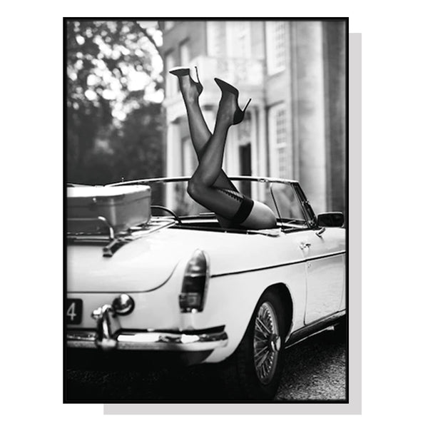 50cmx70cm High Heels in Classic Car Black Frame Canvas Wall Art Tristar Online