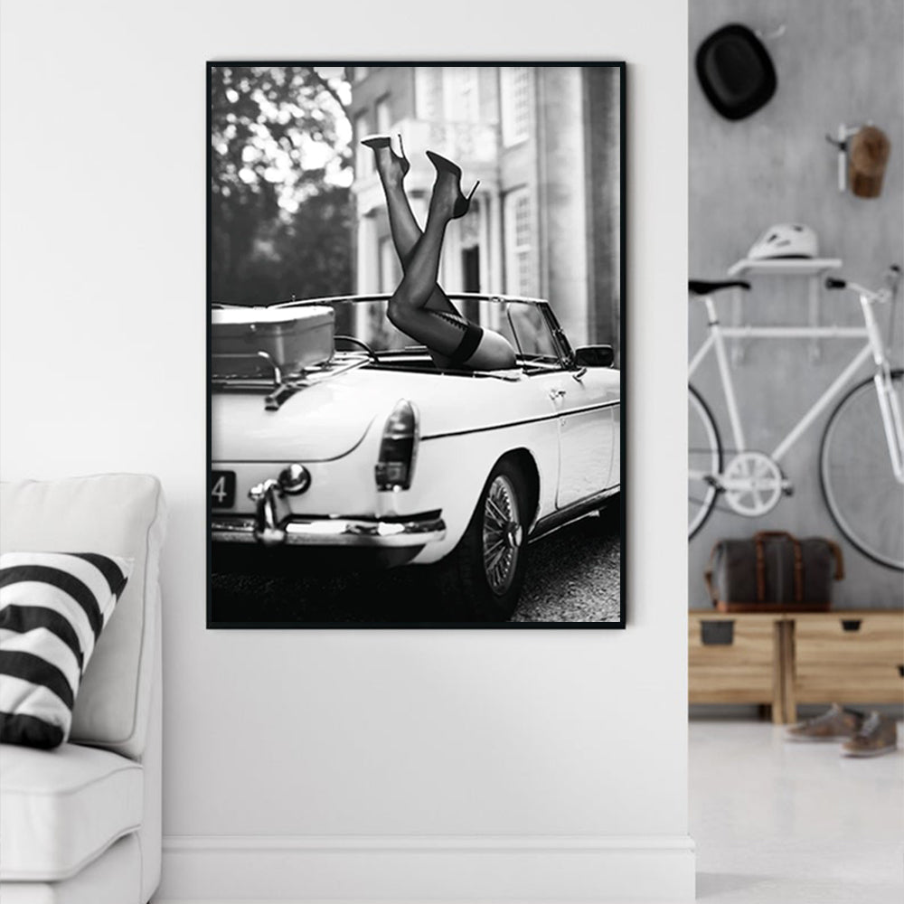 60cmx90cm High Heels in Classic Car Black Frame Canvas Wall Art Tristar Online