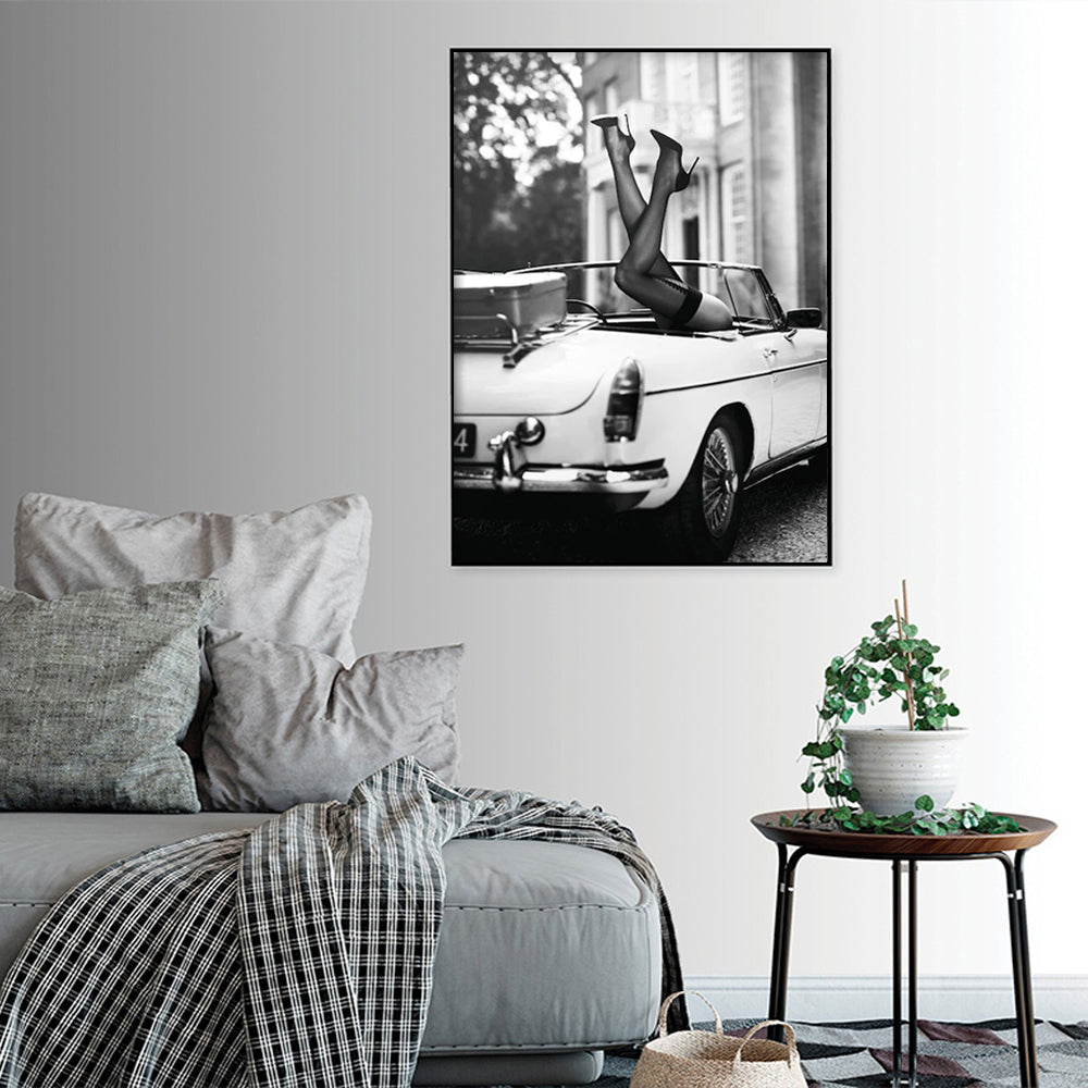 80cmx120cm High Heels in Classic Car Black Frame Canvas Wall Art Tristar Online