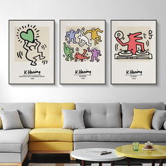 60cmx90cm Keith Haring Pop Art 3 Sets Black Frame Canvas Wall Art Tristar Online