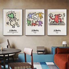 60cmx90cm Keith Haring Pop Art 3 Sets Black Frame Canvas Wall Art Tristar Online