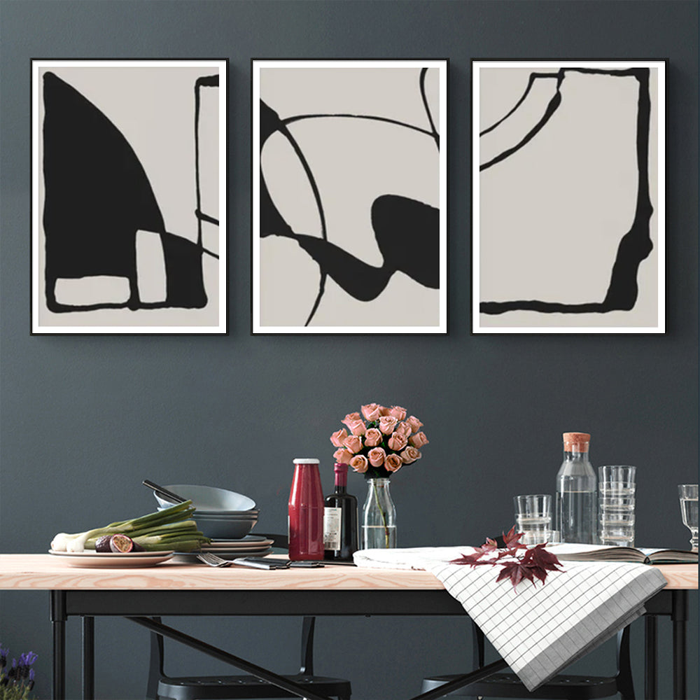 60cmx90cm Black Beige 3 Sets Black Frame Canvas Wall Art Tristar Online