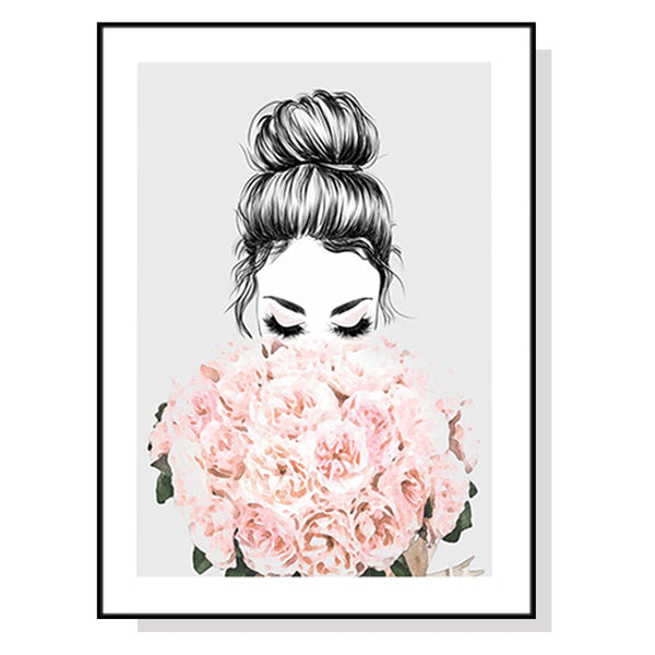 50cmx70cm Roses Girl Black Frame Canvas Wall Art Tristar Online