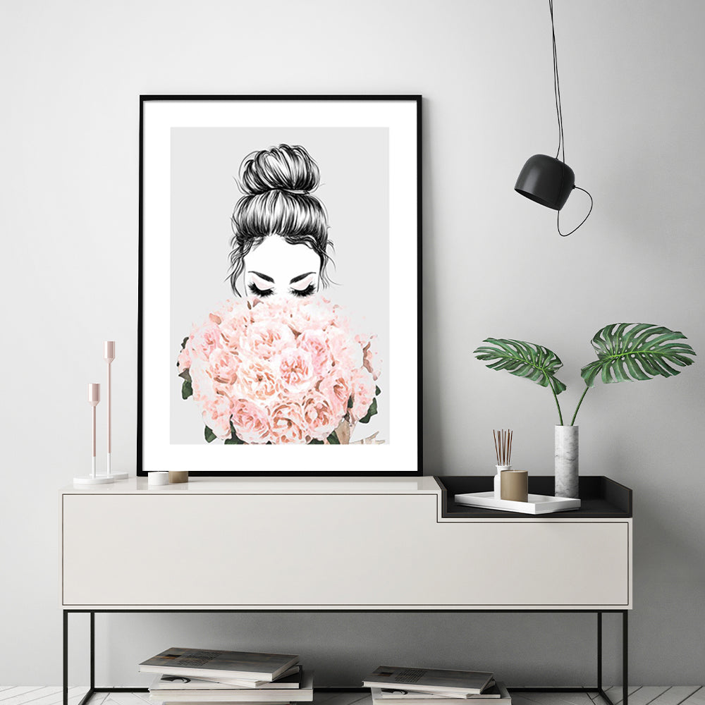 70cmx100cm Roses Girl Black Frame Canvas Wall Art Tristar Online