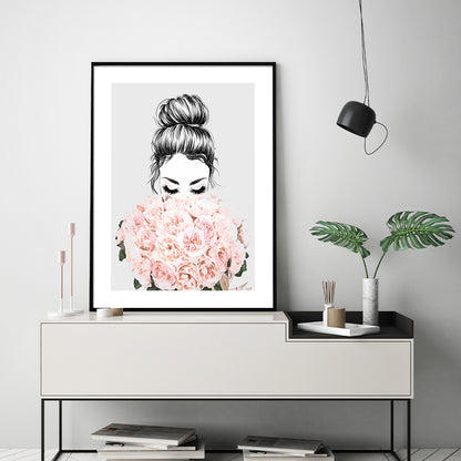 80cmx120cm Roses Girl Black Frame Canvas Wall Art Tristar Online