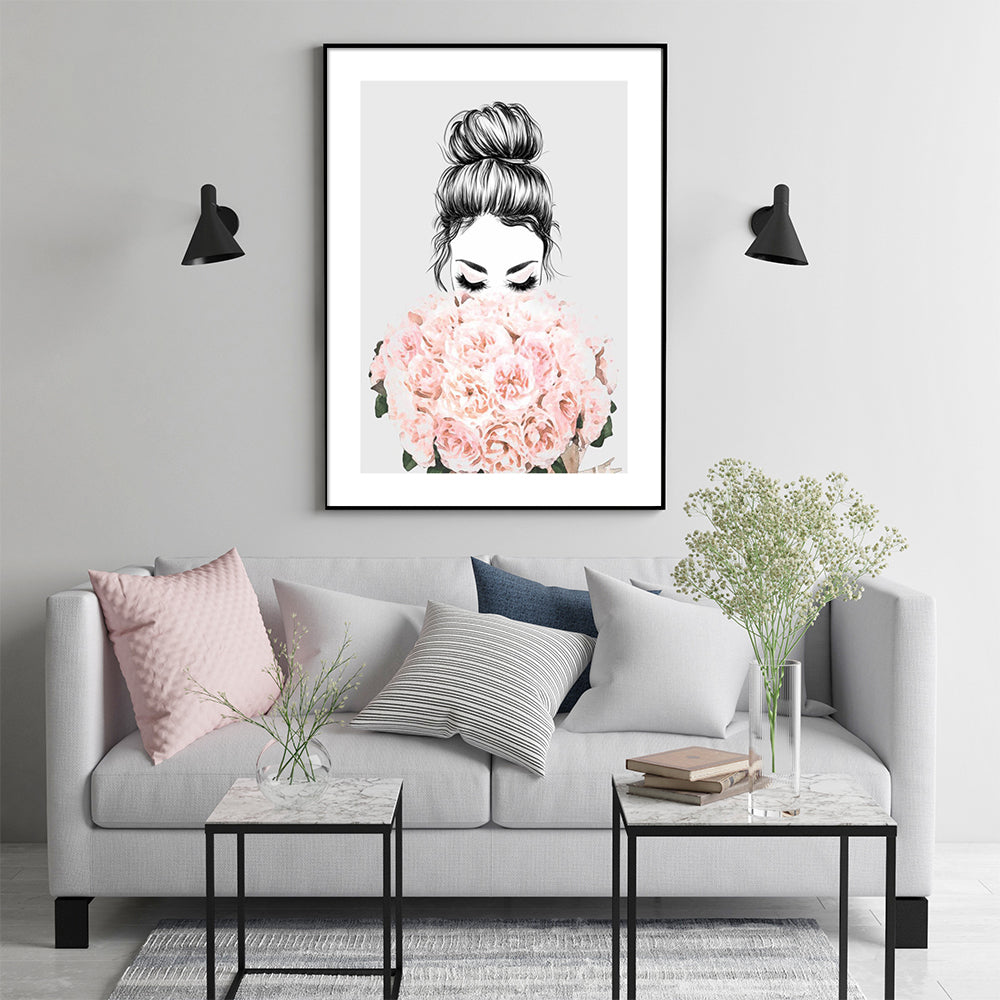 80cmx120cm Roses Girl Black Frame Canvas Wall Art Tristar Online