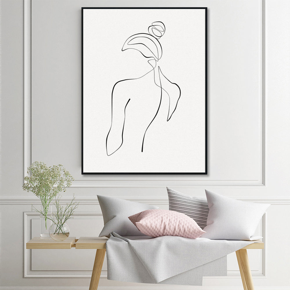 50cmx70cm Woman Back Line Art Black Frame Canvas Wall Art Tristar Online