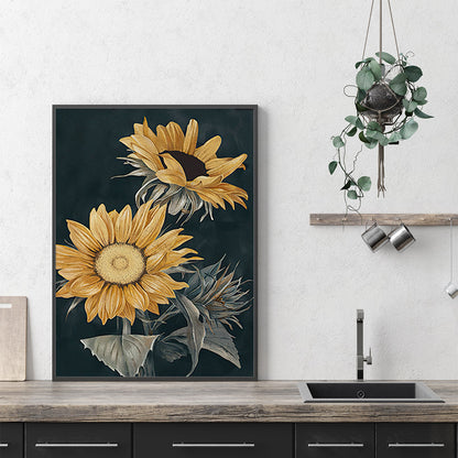 50cmx70cm Sunflowers Black Frame Canvas Wall Art Tristar Online