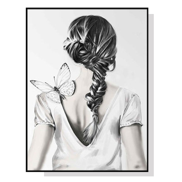 50cmx70cm Woman Back With Butterfly Black Frame Canvas Wall Art Tristar Online