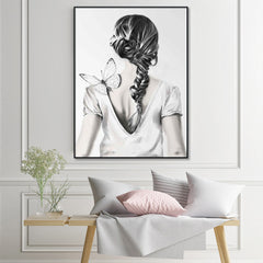 50cmx70cm Woman Back With Butterfly Black Frame Canvas Wall Art Tristar Online