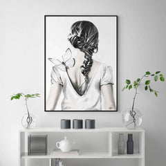 50cmx70cm Woman Back With Butterfly Black Frame Canvas Wall Art Tristar Online