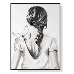 70cmx100cm Woman Back With Butterfly Black Frame Canvas Wall Art Tristar Online