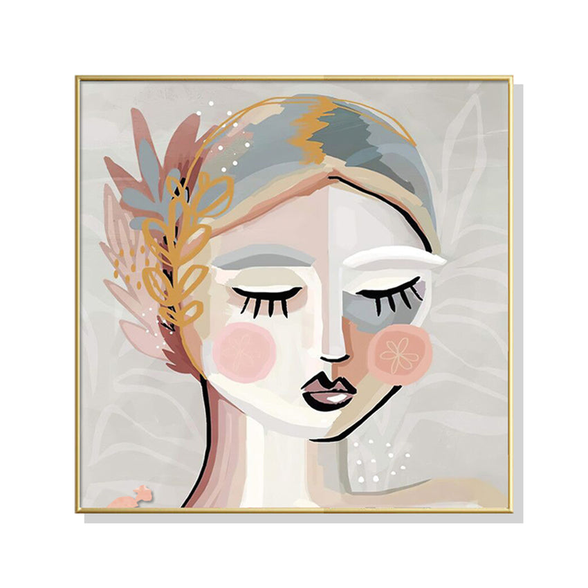 50cmx50cm Calm Girl Gold Frame Canvas Wall Art Tristar Online