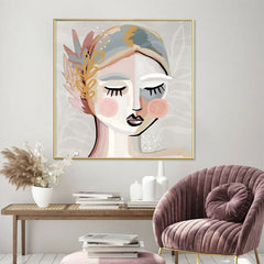 60cmx60cm Calm Girl Gold Frame Canvas Wall Art Tristar Online