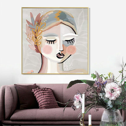 60cmx60cm Calm Girl Gold Frame Canvas Wall Art Tristar Online