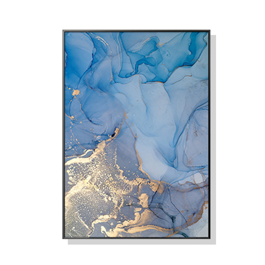 80cmx120cm Light Blue Marble With Gold Splash Black Frame Canvas Wall Art Tristar Online